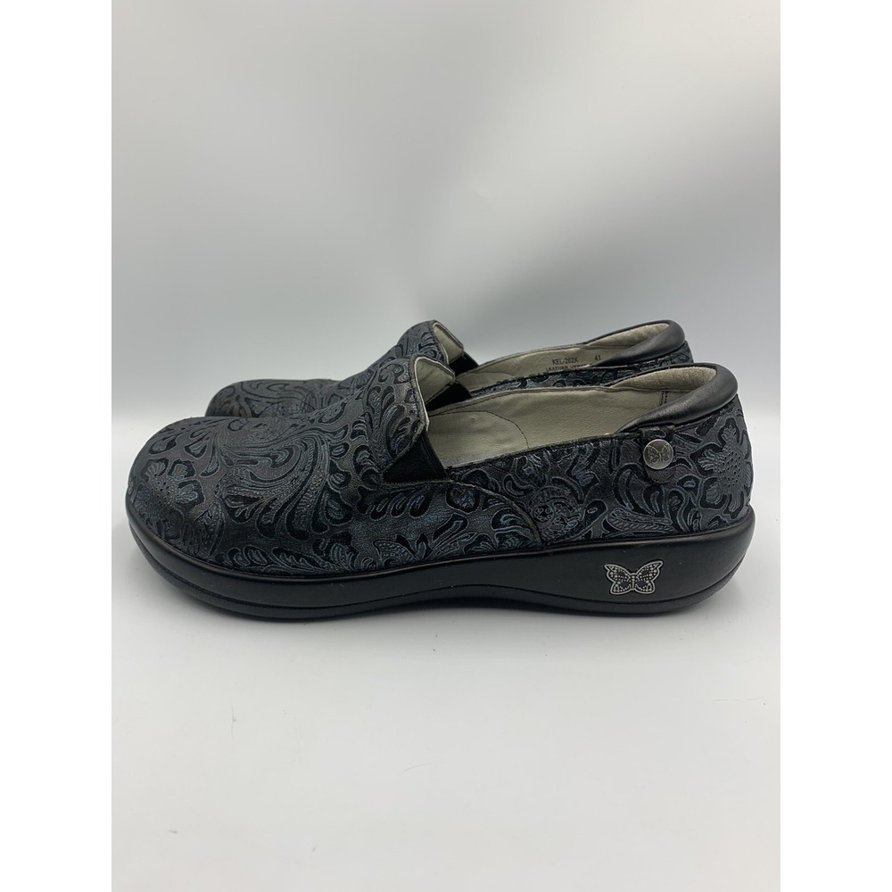 Alegria Loafers Shoes Womens 41 Black With Blue Emboss Paisley Leather